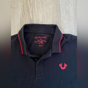 True Religion Black and Red Men's Polo | Size L | Crafted with Pride
